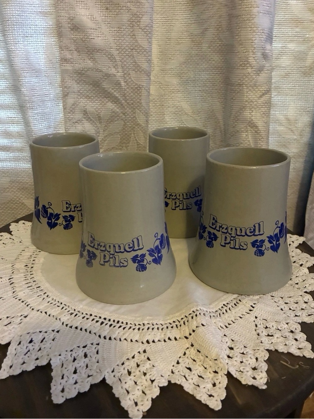 Erzquell Pils Hop Vine Flared Base German Stoneware Rastal 0.5L Beer Mugs 4